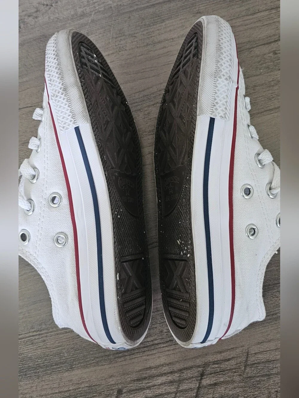 Converse All Star Kids White Canvas Sneakers with Red Trim Girl Boy Size 12